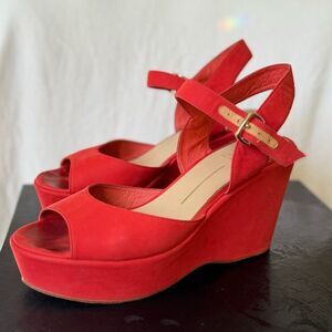 Dolce Vita Red Nubuck Leather Platform Wedges ankle strap